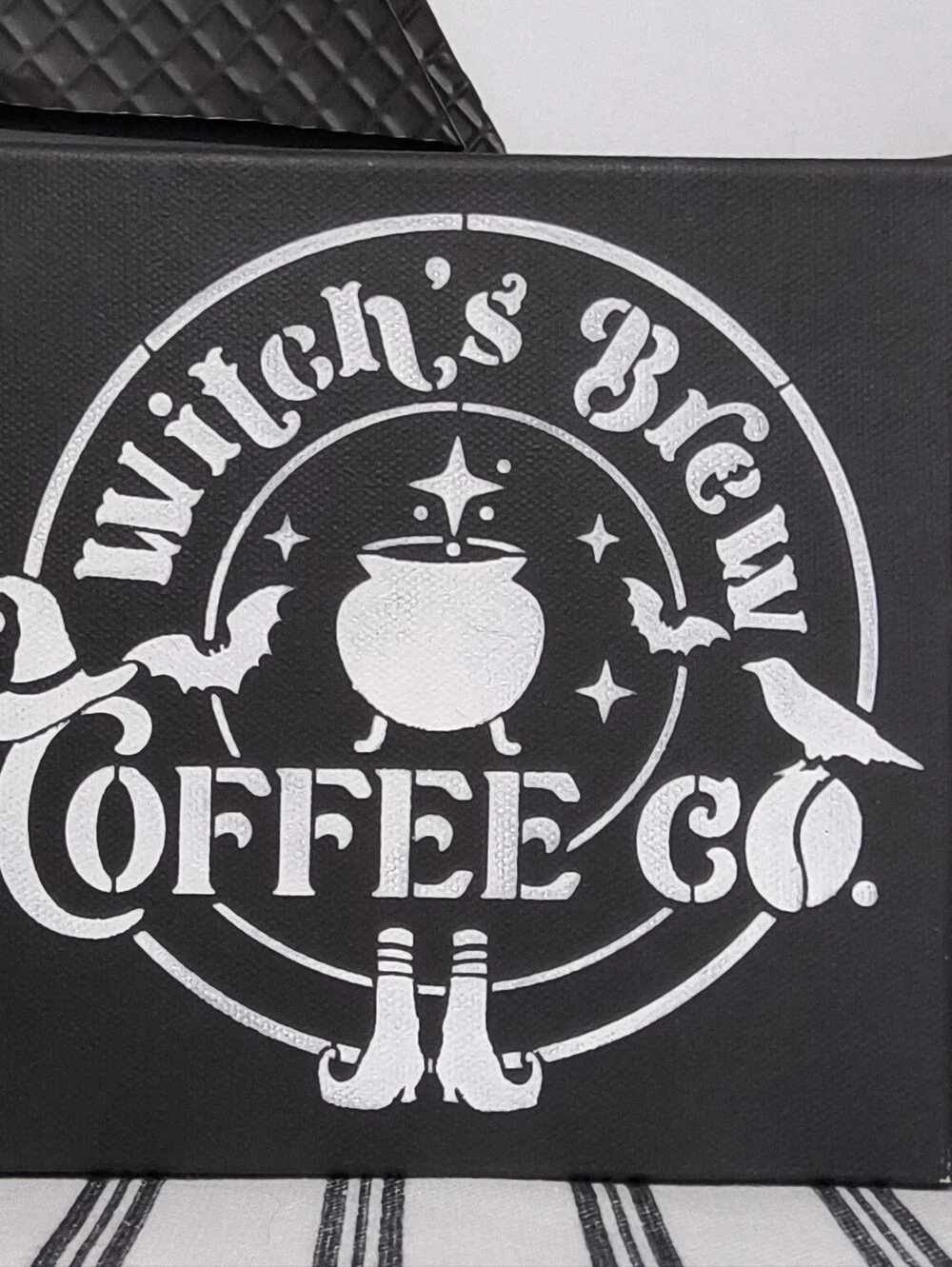 Witches Brew Coffee Co Painted Canvas Sign 6x6 Halloween Coffee Bar Stencil Art